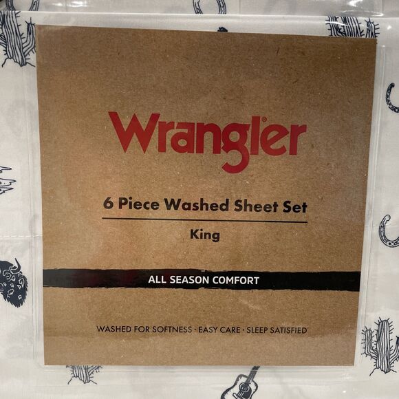 Wrangler 6 pc KING Washed Soft Sheet Set Western Desert Cowboy Guitar Cactus NEW - Picture 4 of 10